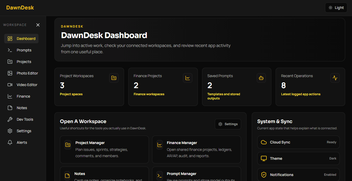 DawnDesk dashboard command center